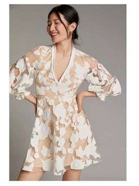 Geisha Designs by Anthropologie Floral Appliqué Mini Dress on Nude Lining